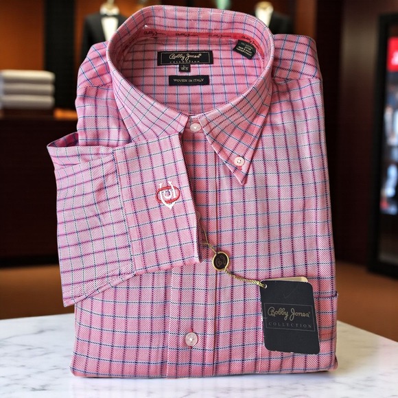 Vintage NOS Bobby Jones Collection Shirt L 16.5 Watermelon Pink Plaid Woven... - Picture 1 of 14